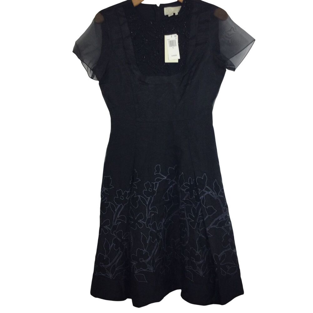 SB by Sachin & Babi Womens Beaded Chiffon Fit & Flare Cocktail Dress Black 6 NWT